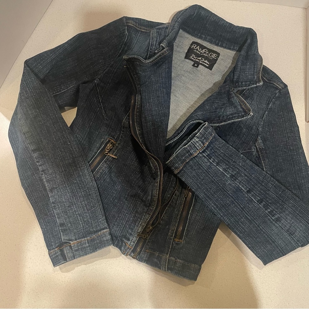 VTG Juniors Y2K 90s Retro Rampage Denim Jean Cropped Moto Stretch Jacket